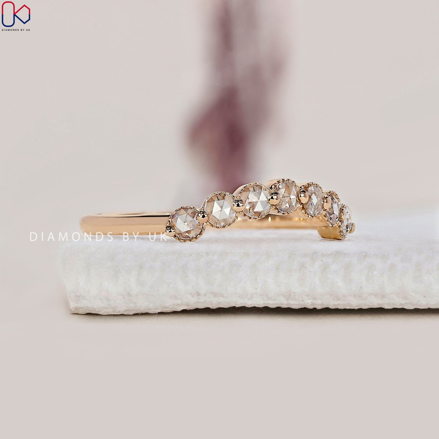Round Rose Cut Diamond Band Curved Style