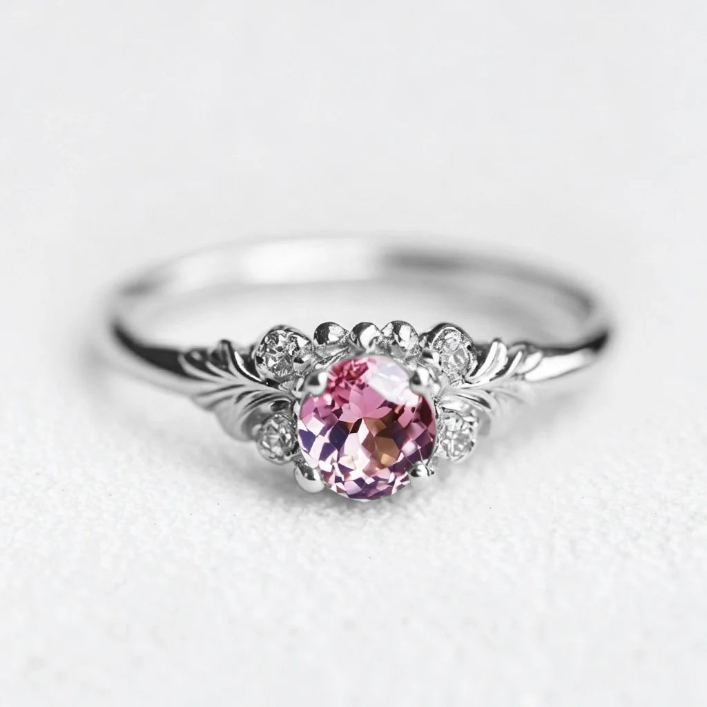 Rosalind’s Petal | Round Cut Pink Sapphire Engagement Ring
