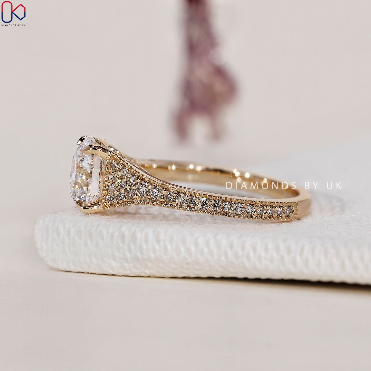Round Brilliant Cut Diamond Ring - Tapered Pave Set