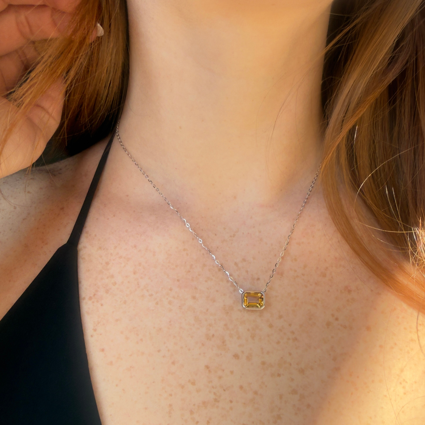 The Gemstone Bezel Necklace | Cable Chain | Citrine | Sterling Silver