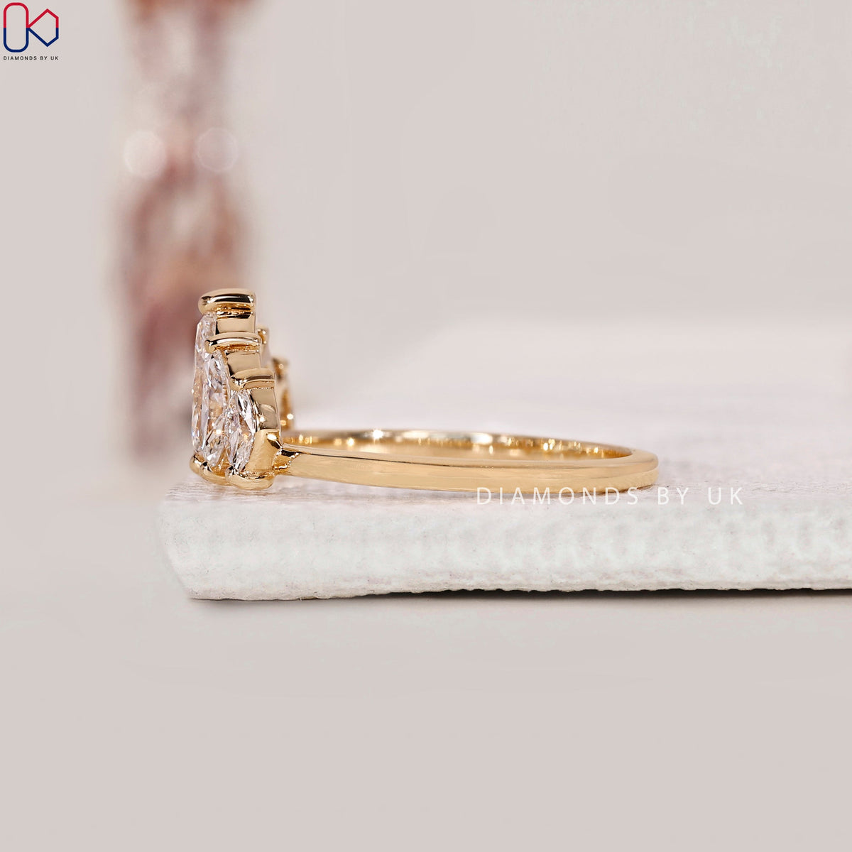 5 Stone Marquise Wedding Band In Yellow Gold