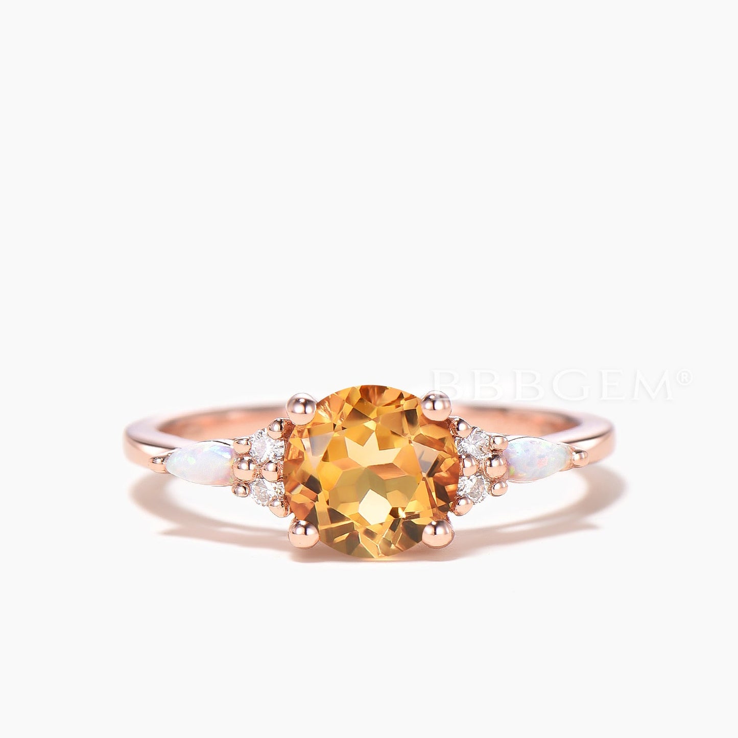 1.2CT Round Cut Natural Citrine Wedding Ring Set Opal Diamond Curved Band