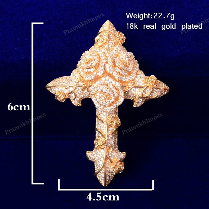 Moissanite Sterling Silver Rose Cross Pendant
