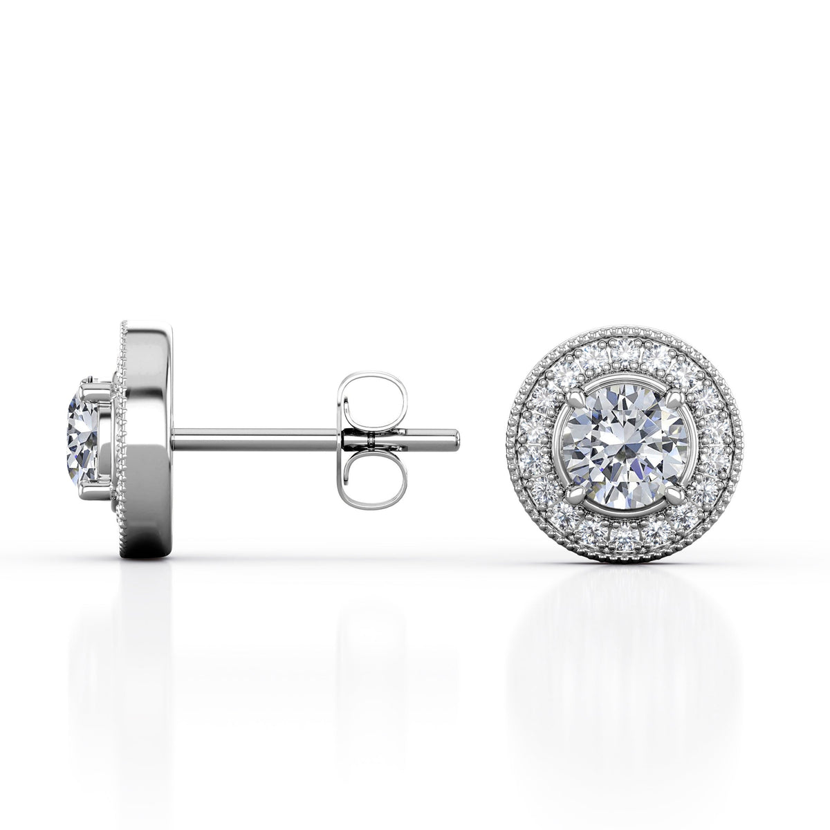 Milgrain Set Moissanite and Diamond Stud Earrings