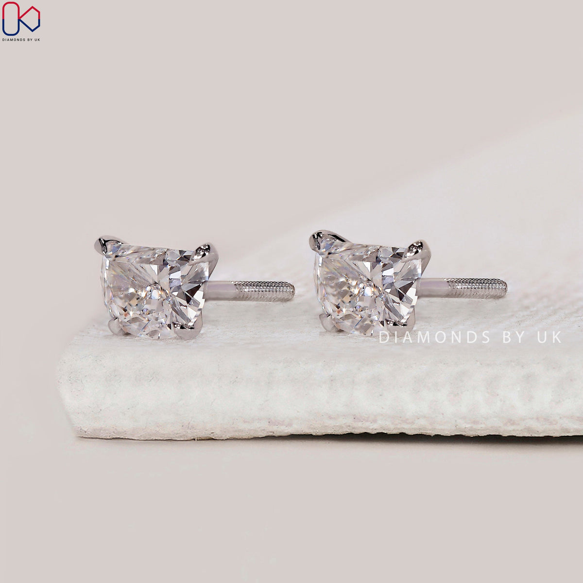 White Gold Stud Half Moon Earrings