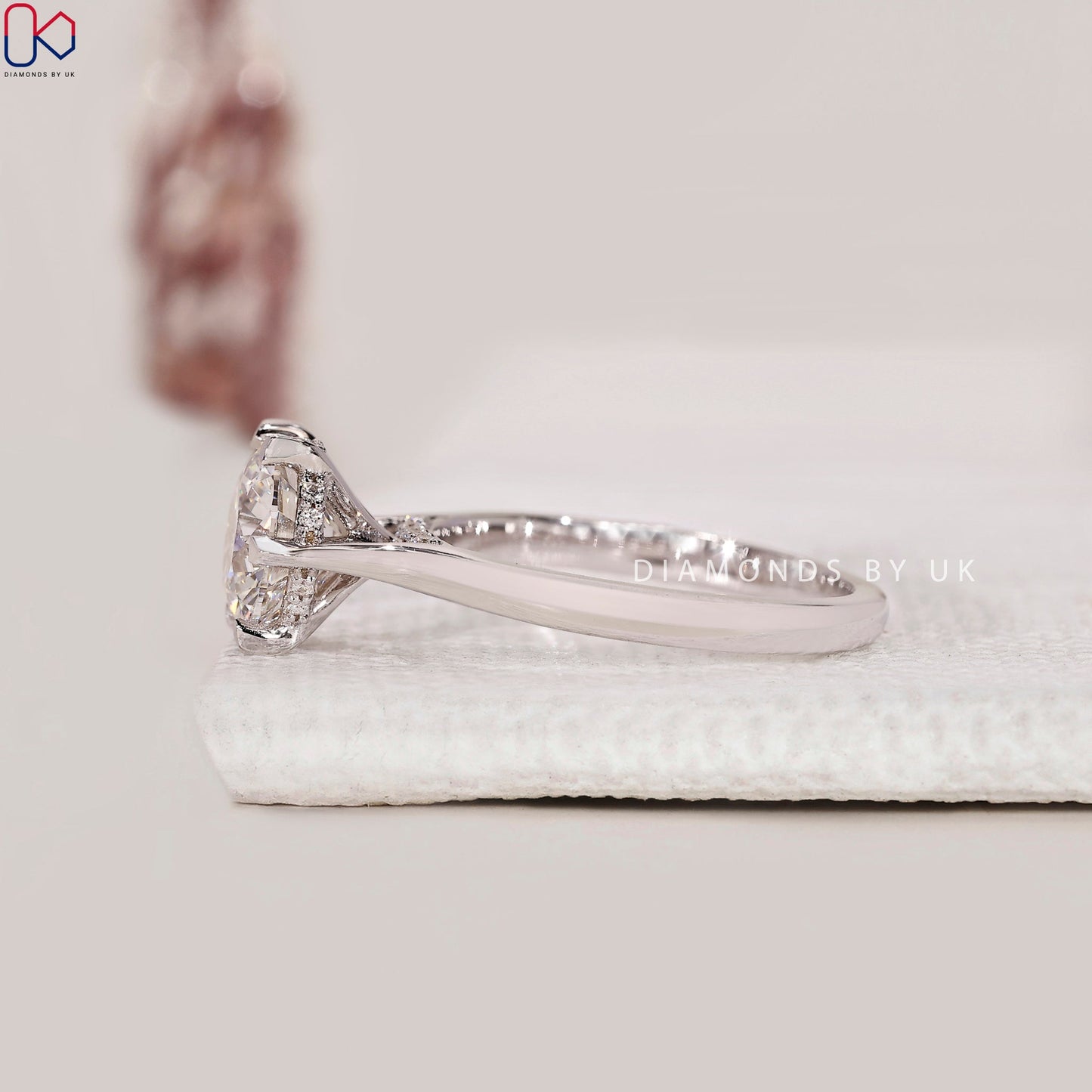 Round Diamond Hidden Halo In Cathedral Setting Ring