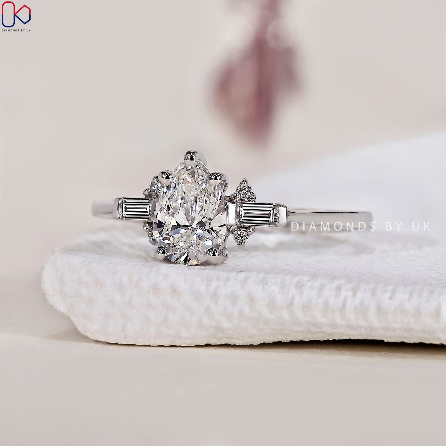 White Gold Tear Drop Diamond Ring