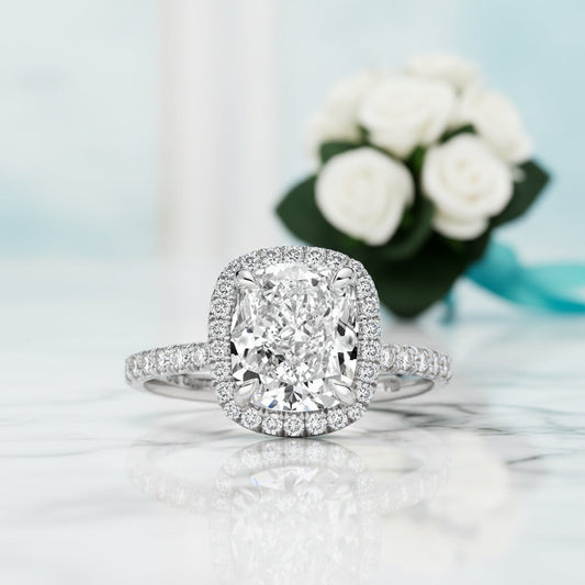 3.50 ct Cushion Cut Alexandrite Halo Engagement Ring