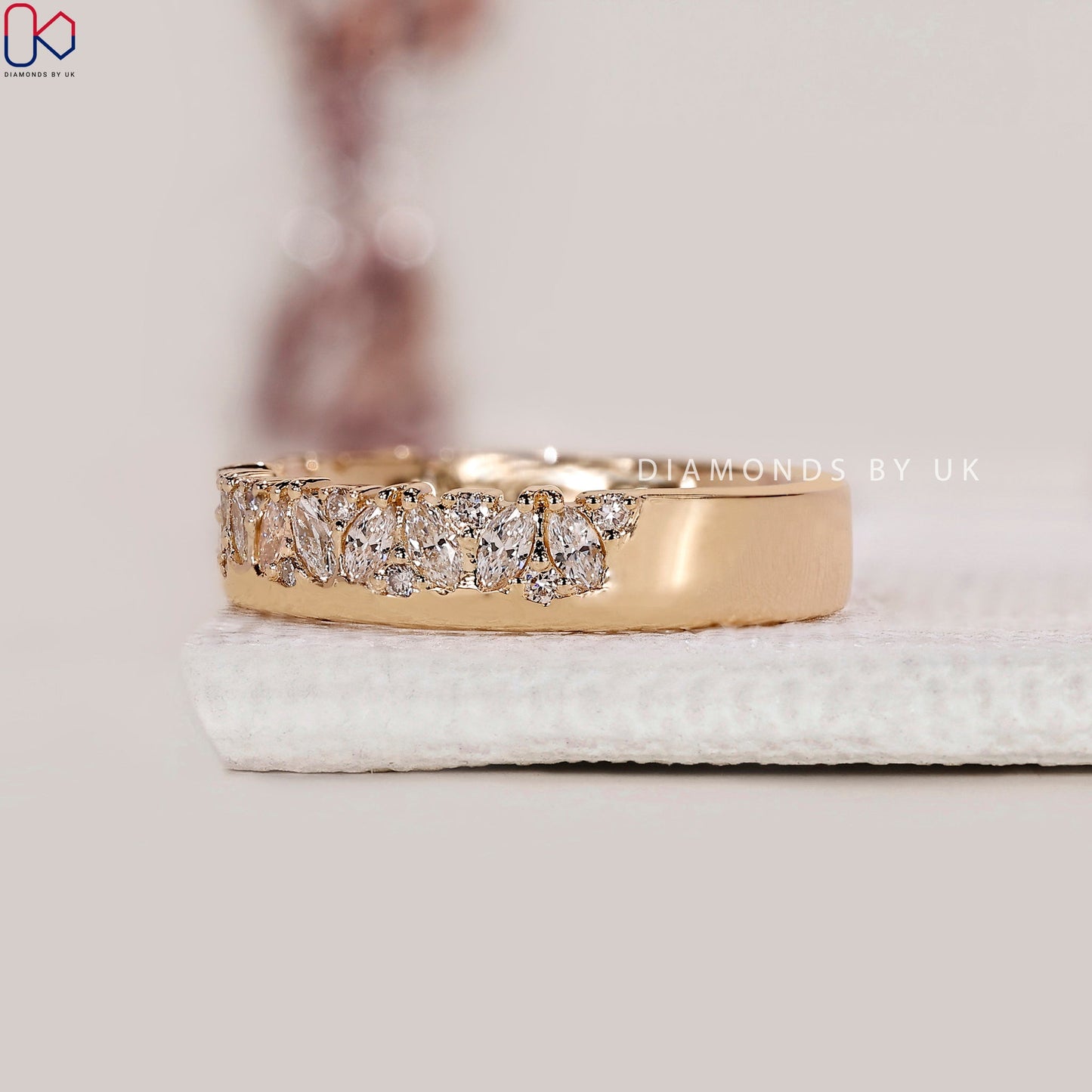 Marquise And Round Diamond Bezel Set Wedding Band