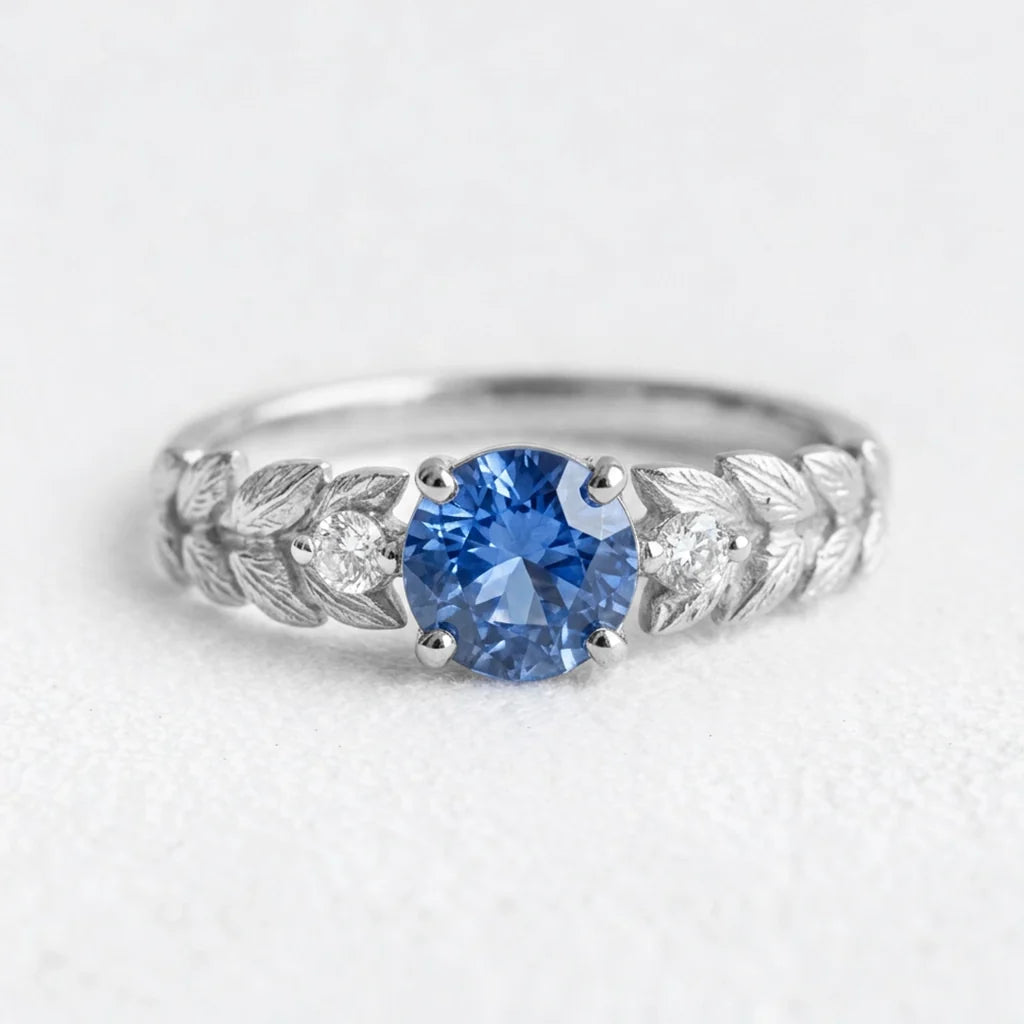 Iris’s Twilight | Round Blue Sapphire Solitaire Engagement Ring