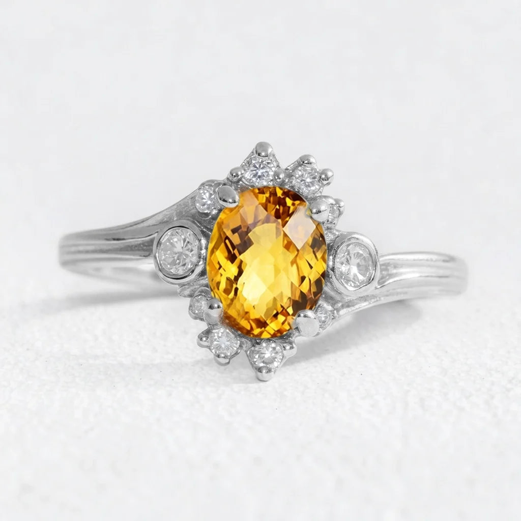 Aurora’s Radiance | Classic  Oval Cut Yellow Sapphire Halo Engagement Ring