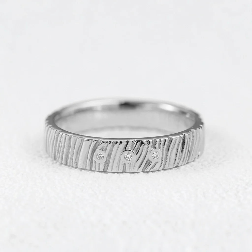 Orion's Grain | Wood Texture Diamond Band