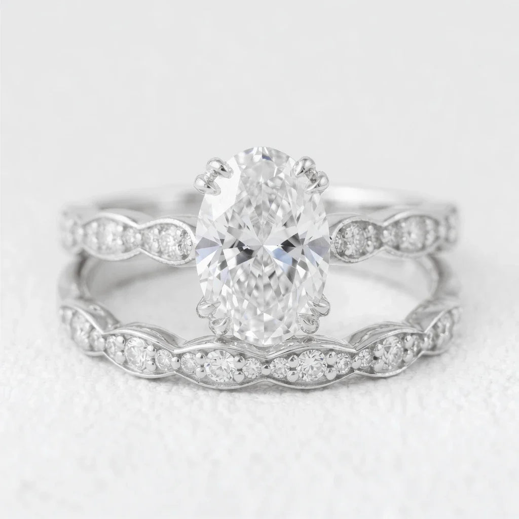 Grace’s Scallop | Vintage Oval Cut Lab Diamond Bridal Set 2pcs