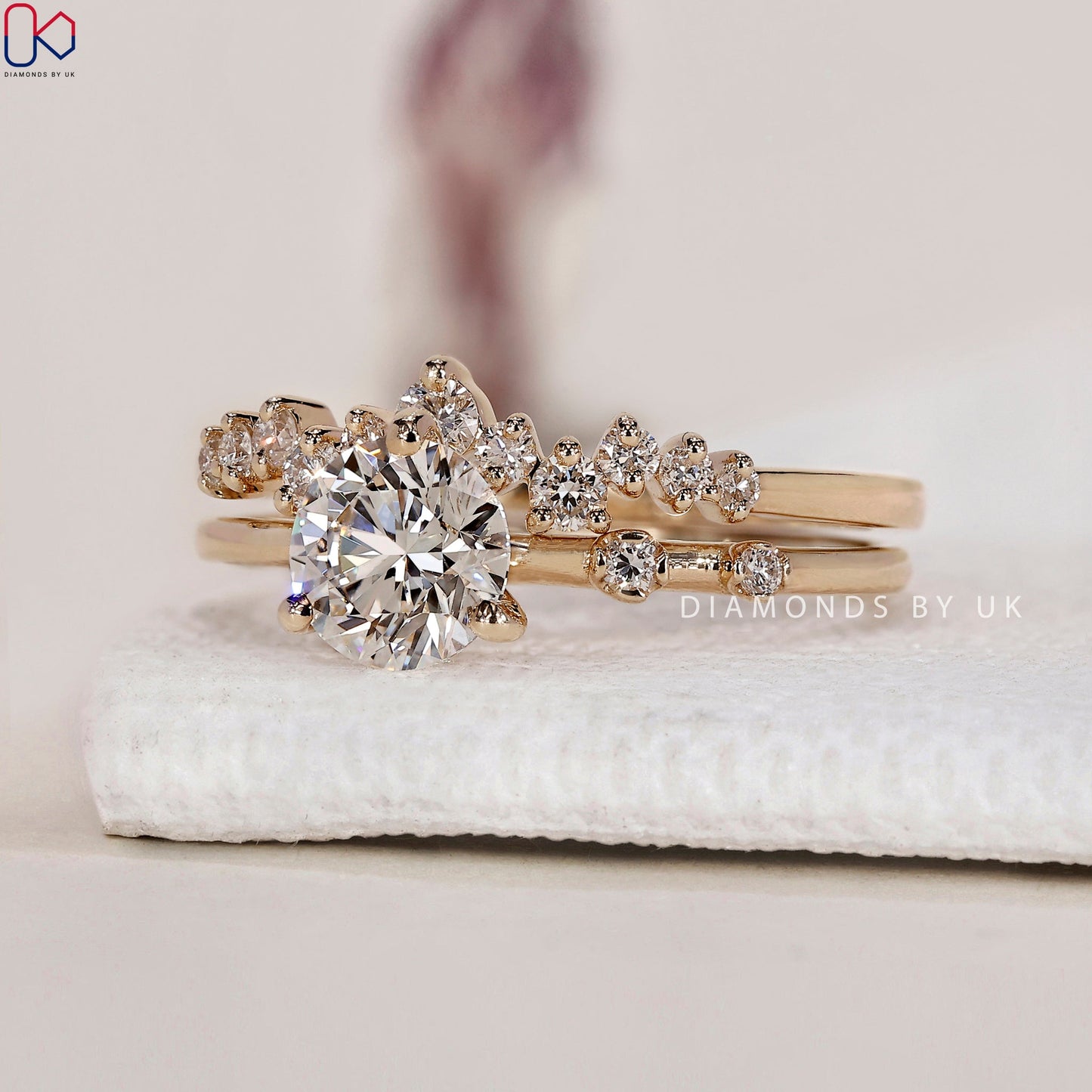 Round Diamond Ring With Curved Wedding Band