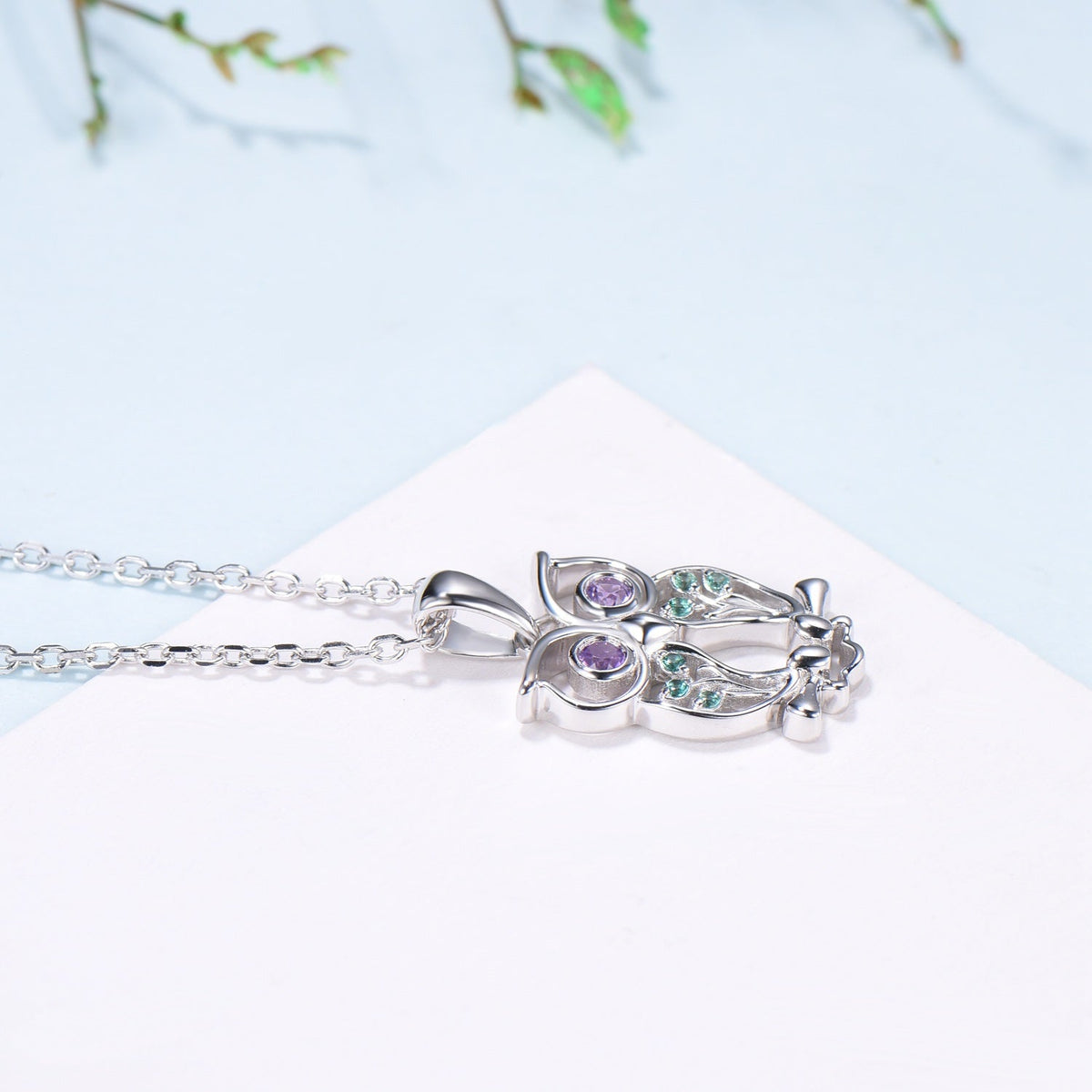 Elegant Owl Pendant Necklace Animal Inspired Amethyst Emerald Pendant Necklace Silver Yellow Gold Emerald Hollow Night Owl Anniversary Gift