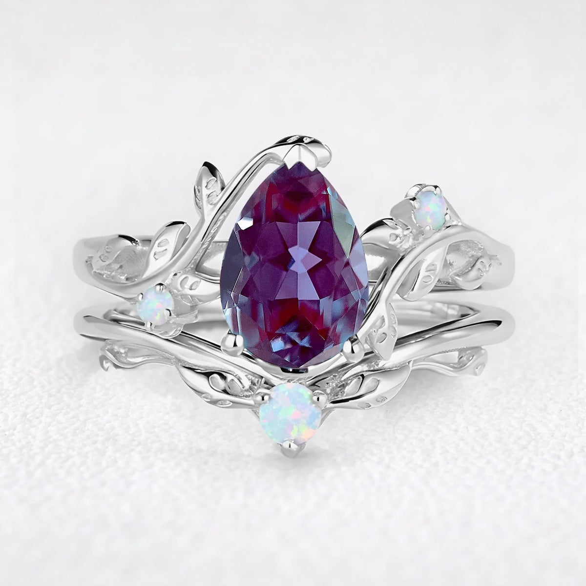 Iris’s Vine | Vintage Pear Alexandrite & Moonstone Bridal Set 2pcs