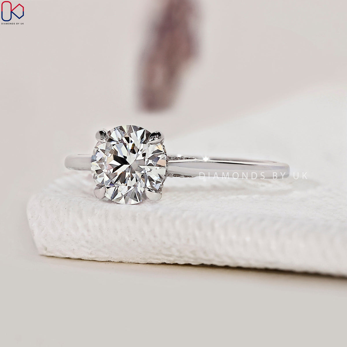 Round Diamond Hidden Halo Engagement Ring