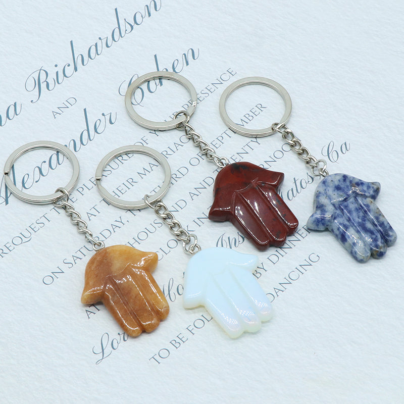 Natural Stone Crystal Keyring - Hamsa Hand -  Spiritual Gift Protection  - New!