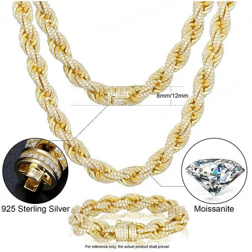 Yellow Gold Plated 925 Silver Moissanite Twisted Rope Bracelet