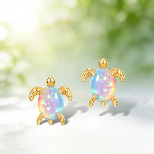 Ocean Series Turtle Stud Earrings â€?Cute & Versatile Synthetic Opal Turtle Earrings for Women