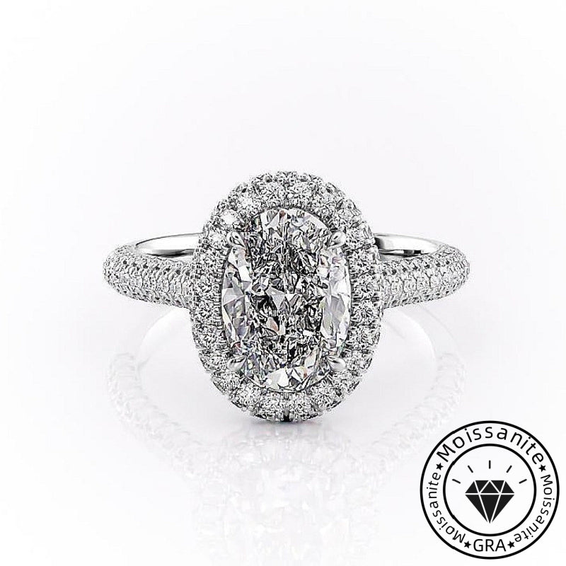 Dazzling Solarii Moissanite 2.0ct Oval Cut 925 Sterling Silver Pave Engagement Ring