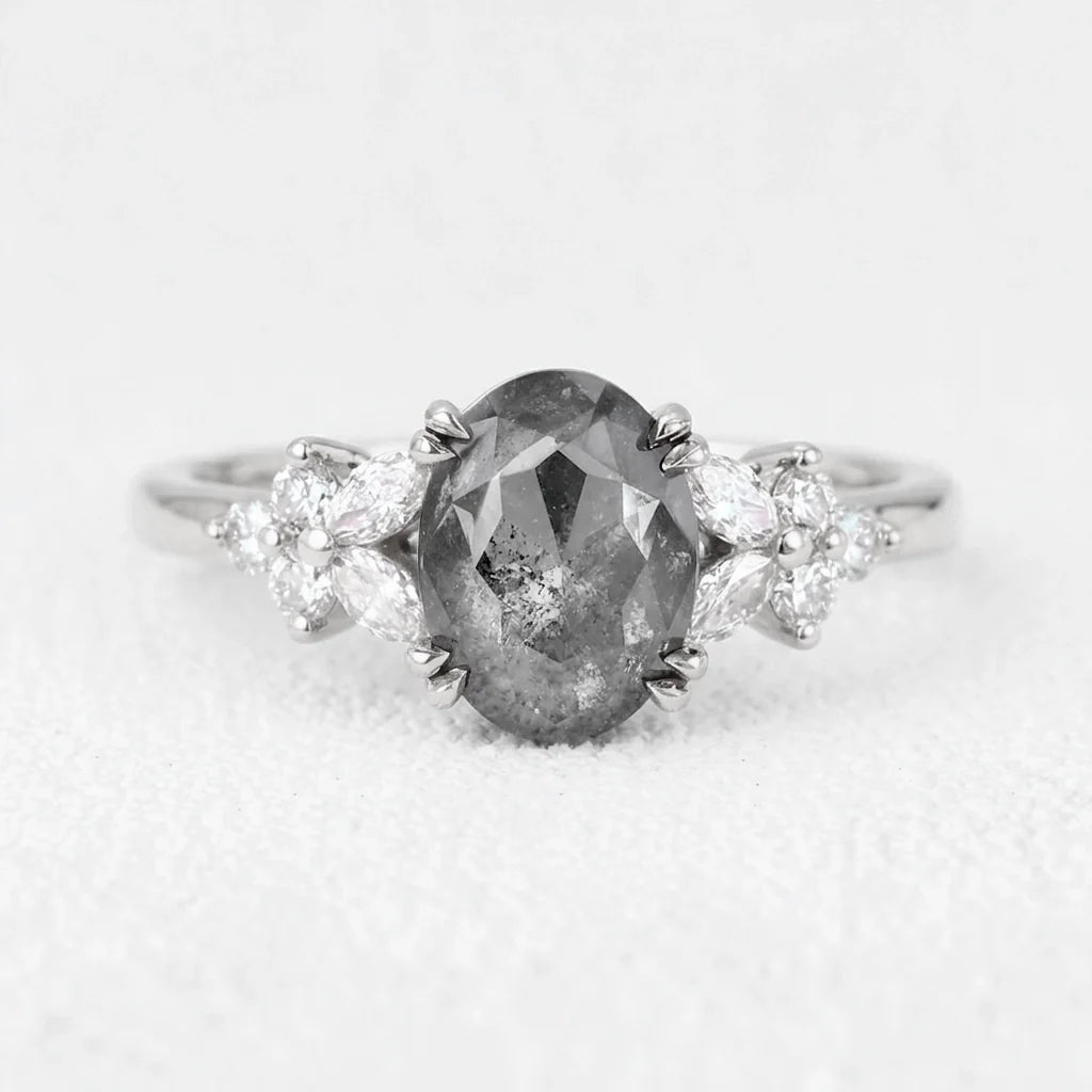 Isadora’s Bloom | 1CT Vintage Oval Salt & Pepper Diamond Cluster Engagement Ring