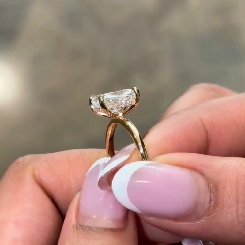Cushion Cut Sterling Silver Engagement Ring With Hidden Halo