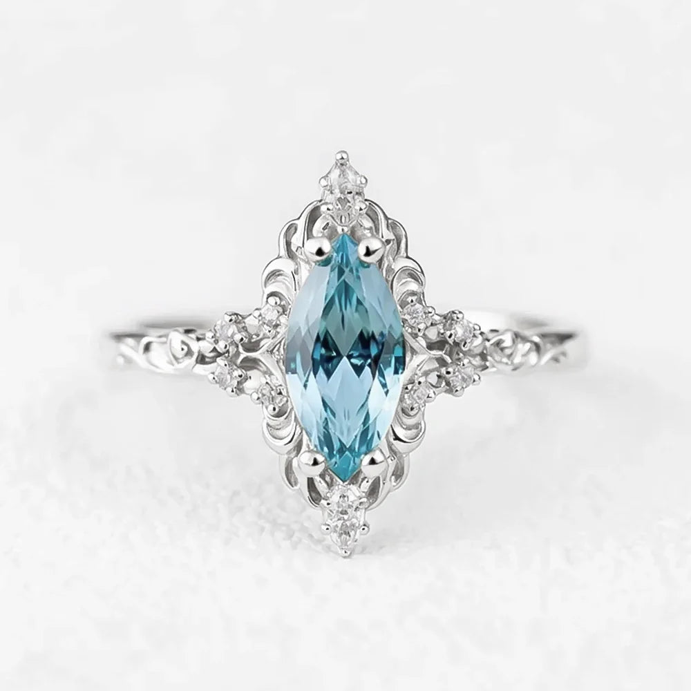 Aurora’s Filigree | Marquise Aquamarine Engagement Ring