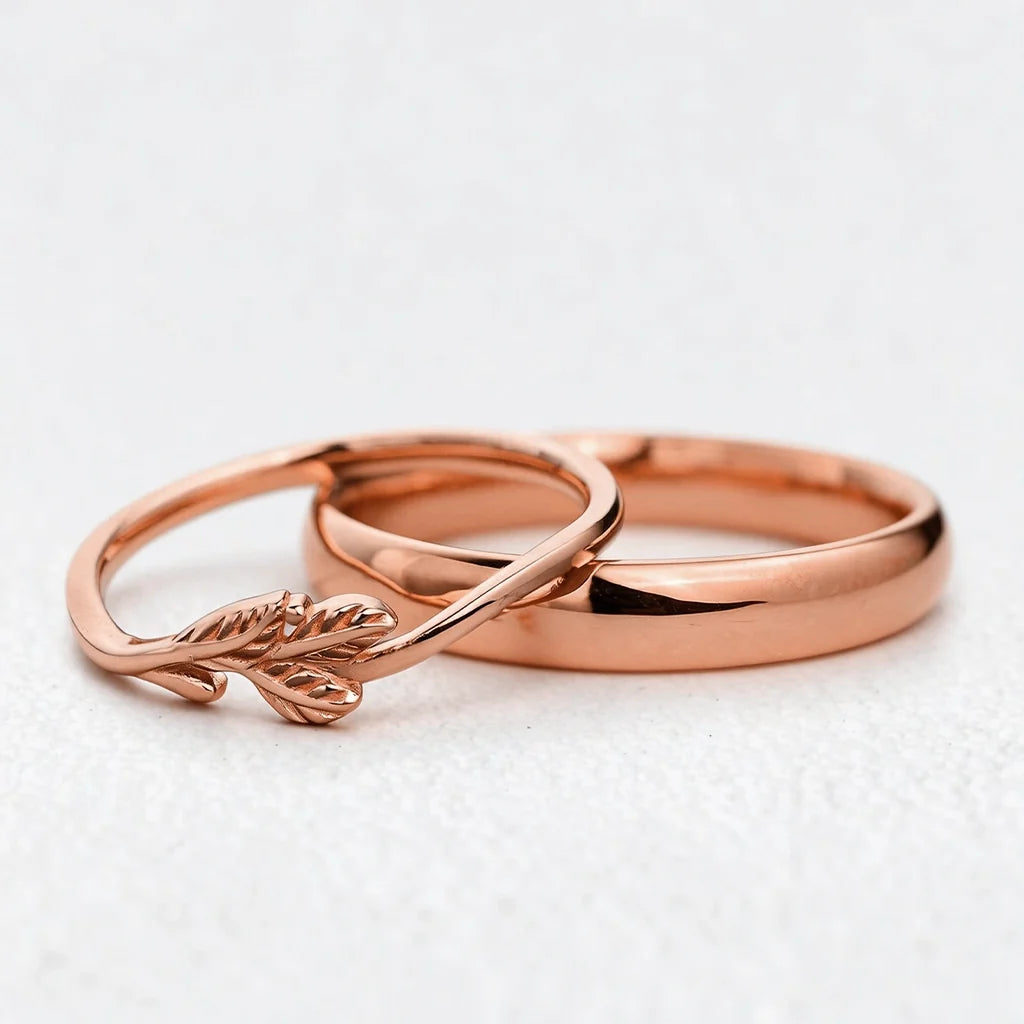The Minimalist Pair – Classic & Leaf Designs in Polished Wedding Bands