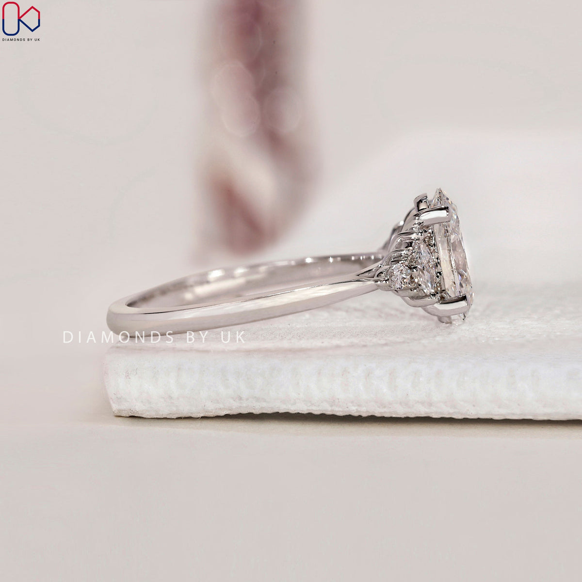 Oval Shape Engagement Ring - White Gold
