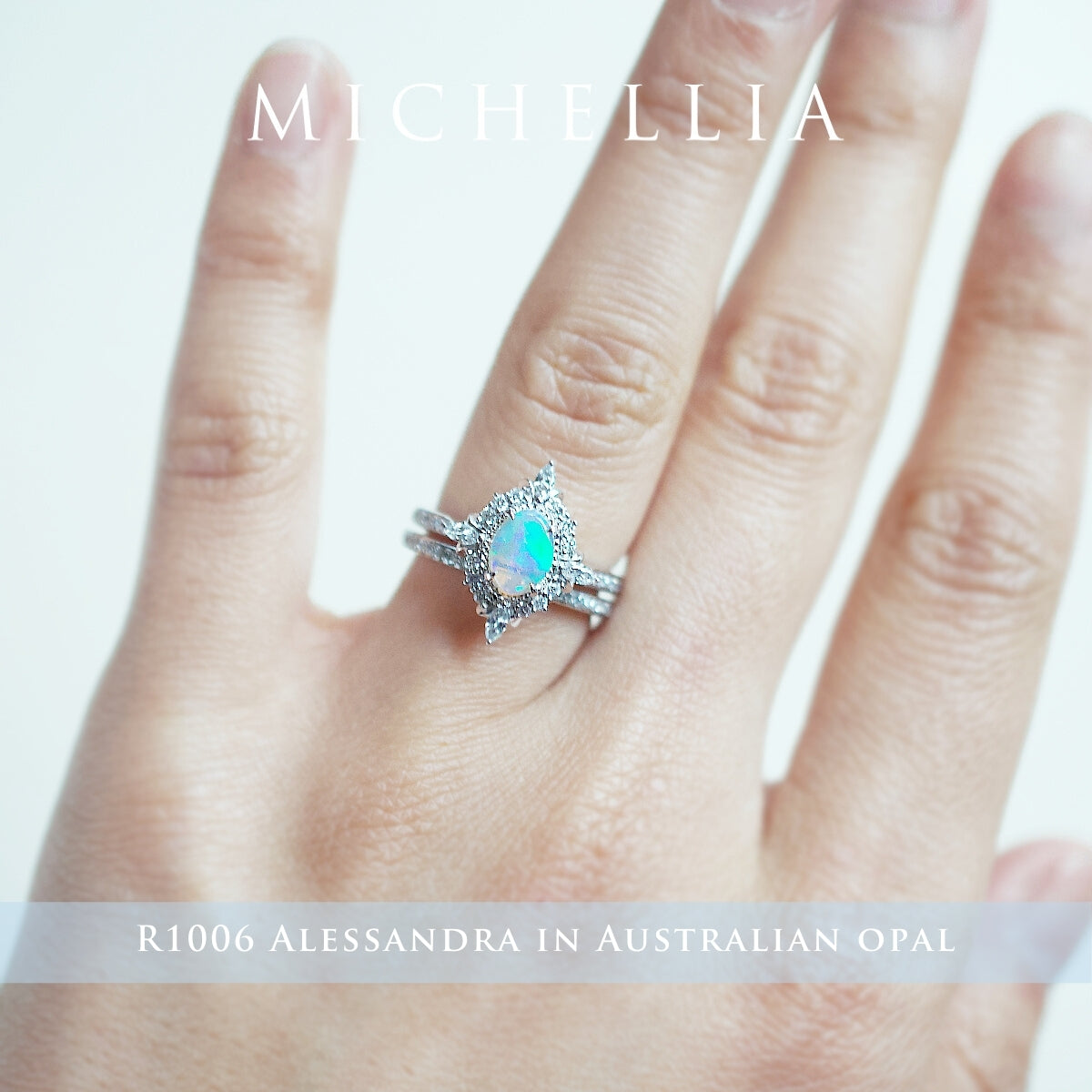 [Alessandra] Art Deco Oval Engagement Ring in Opal