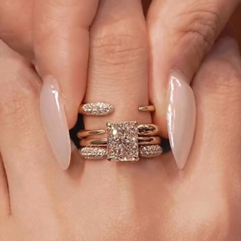 Luxury Sparkling 4Pcs Radiant Cut Sterling Silver Bridal Set