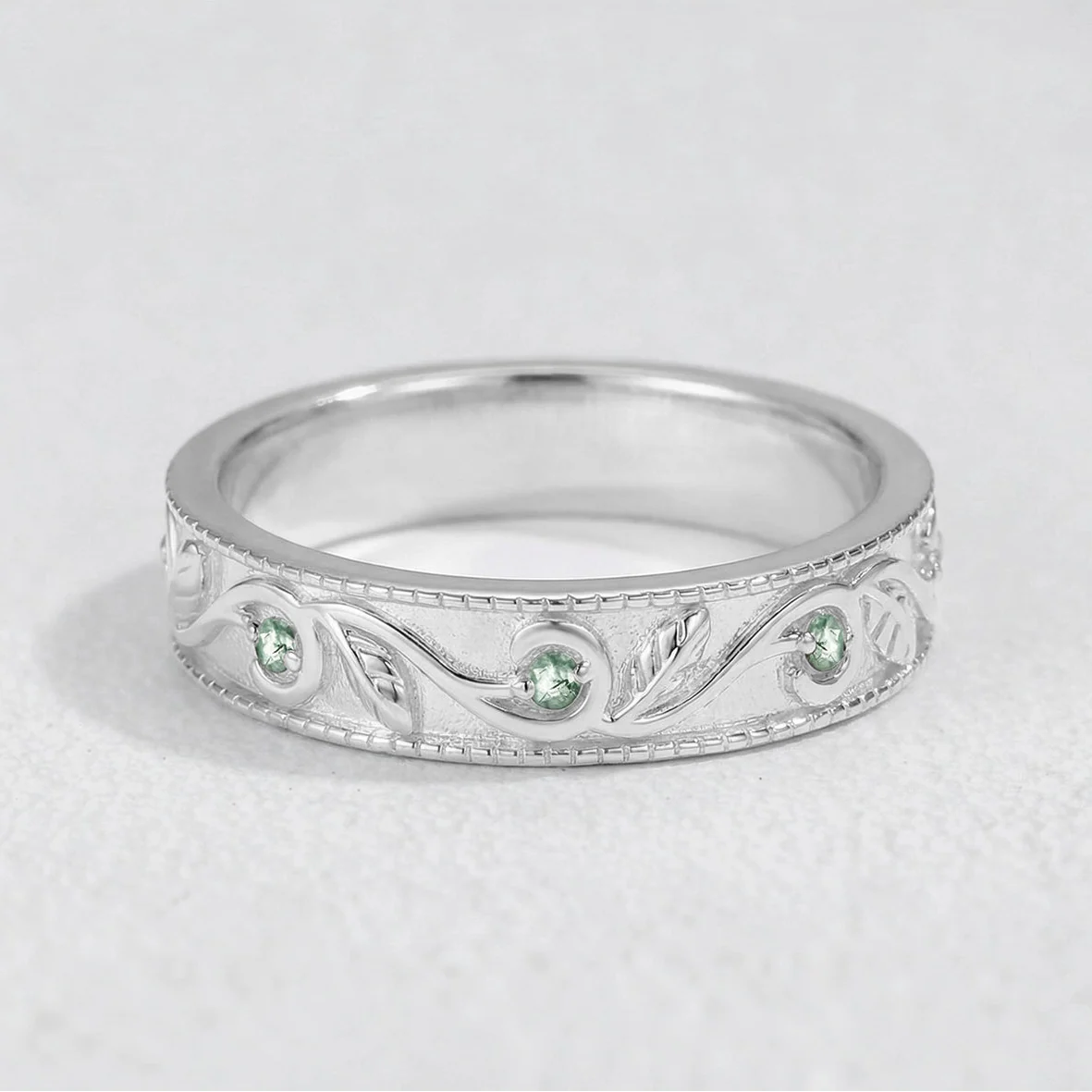 Marguerite’s Garland | Pear Cut Moss Agate Couple’s Ring Set 3pcs