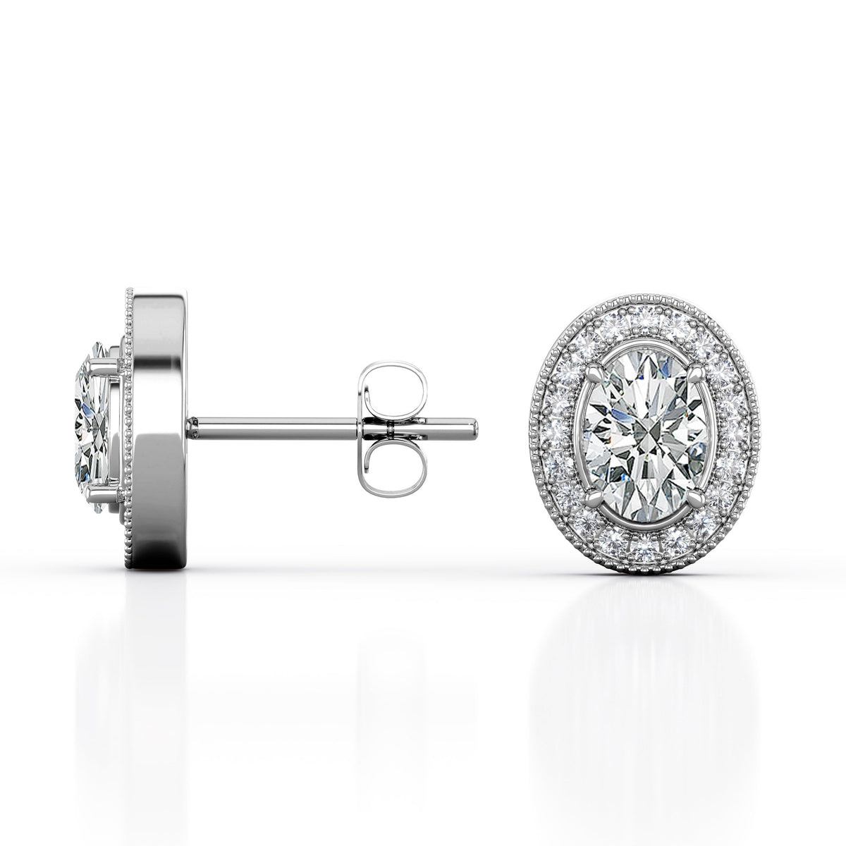 Milgrain Set Moissanite and Diamond Stud Earrings