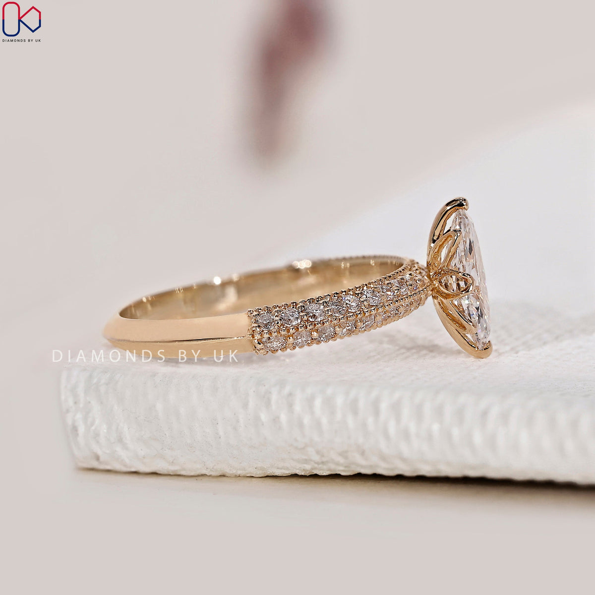 Two Sided Pave Set Marquise Diamond Ring