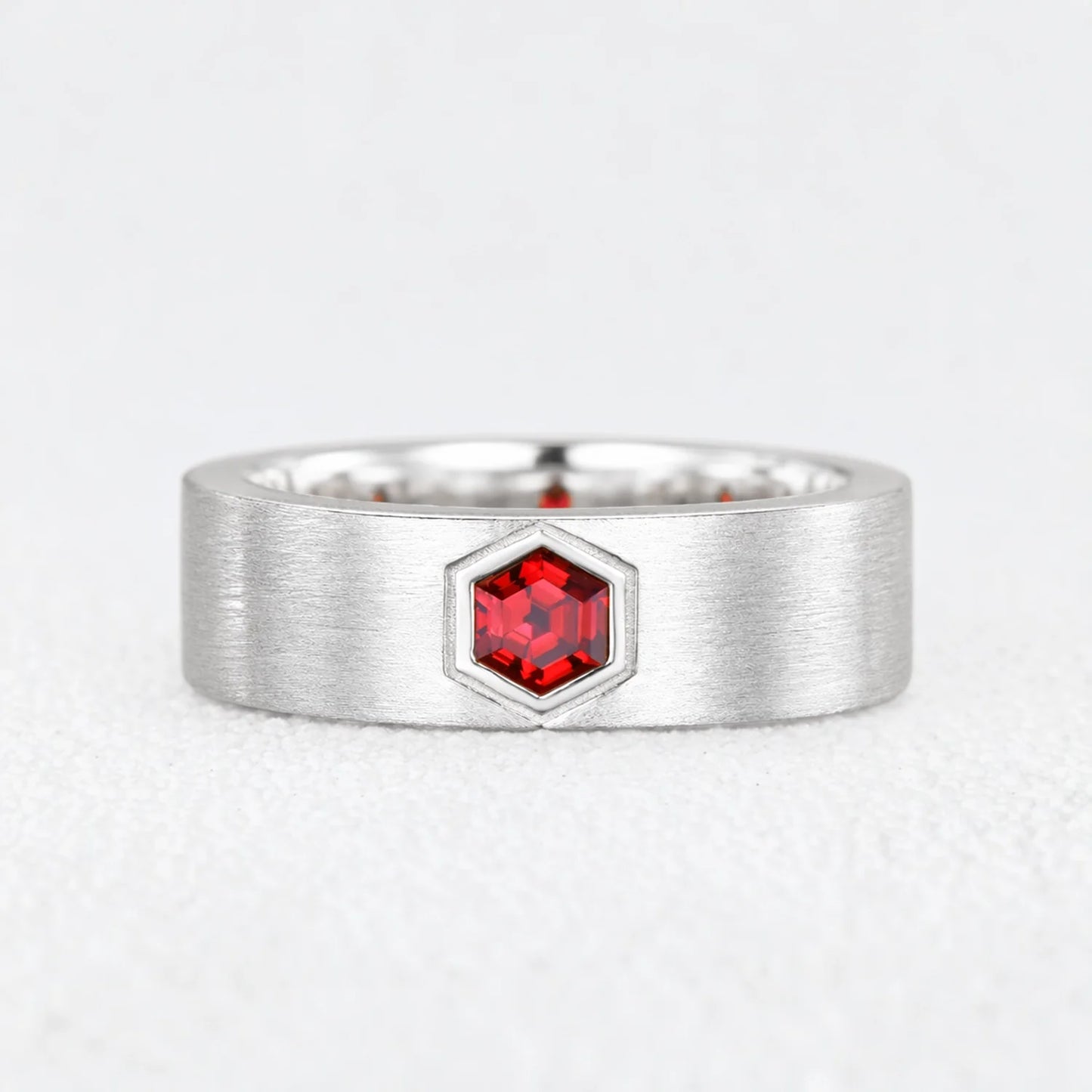 Alexander‘s Aegis | Hexagon Ruby Brushed Men’s Band