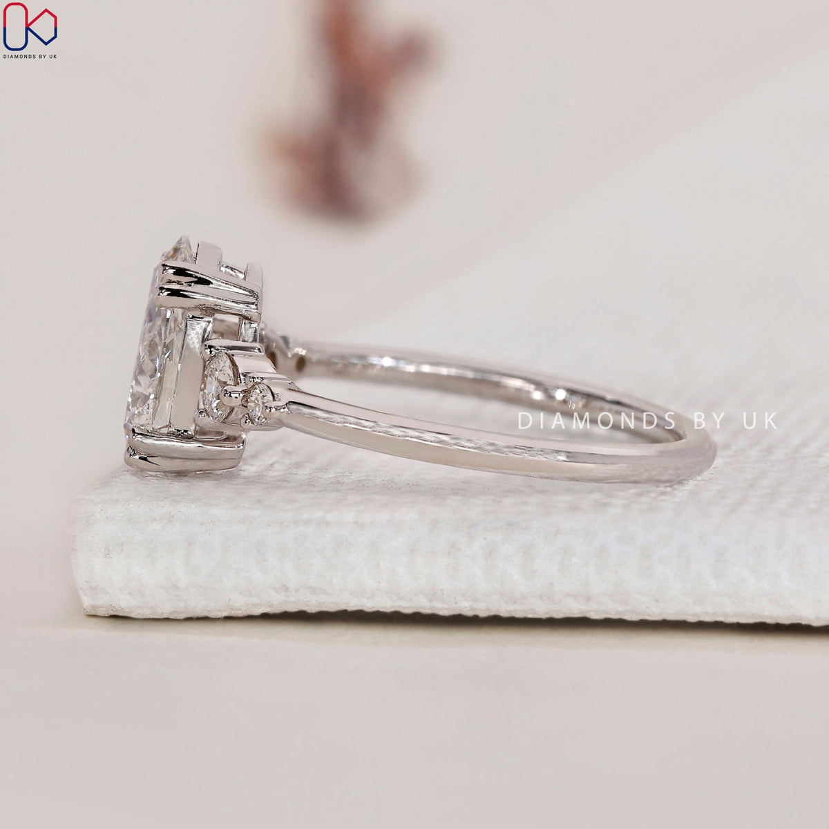 Pear Diamond Engagement Ring - 5 Stone