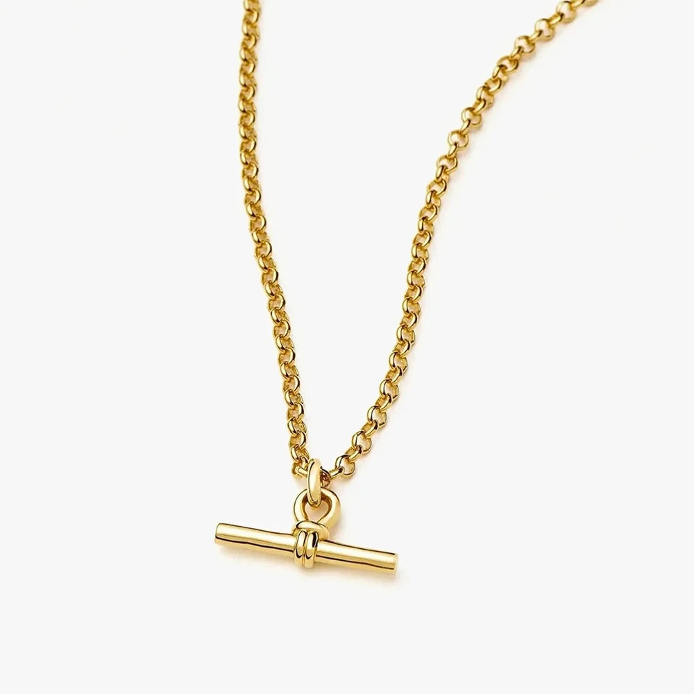 The T-Bar Link | Yellow Gold Plated Chunky Silver Chain Necklace