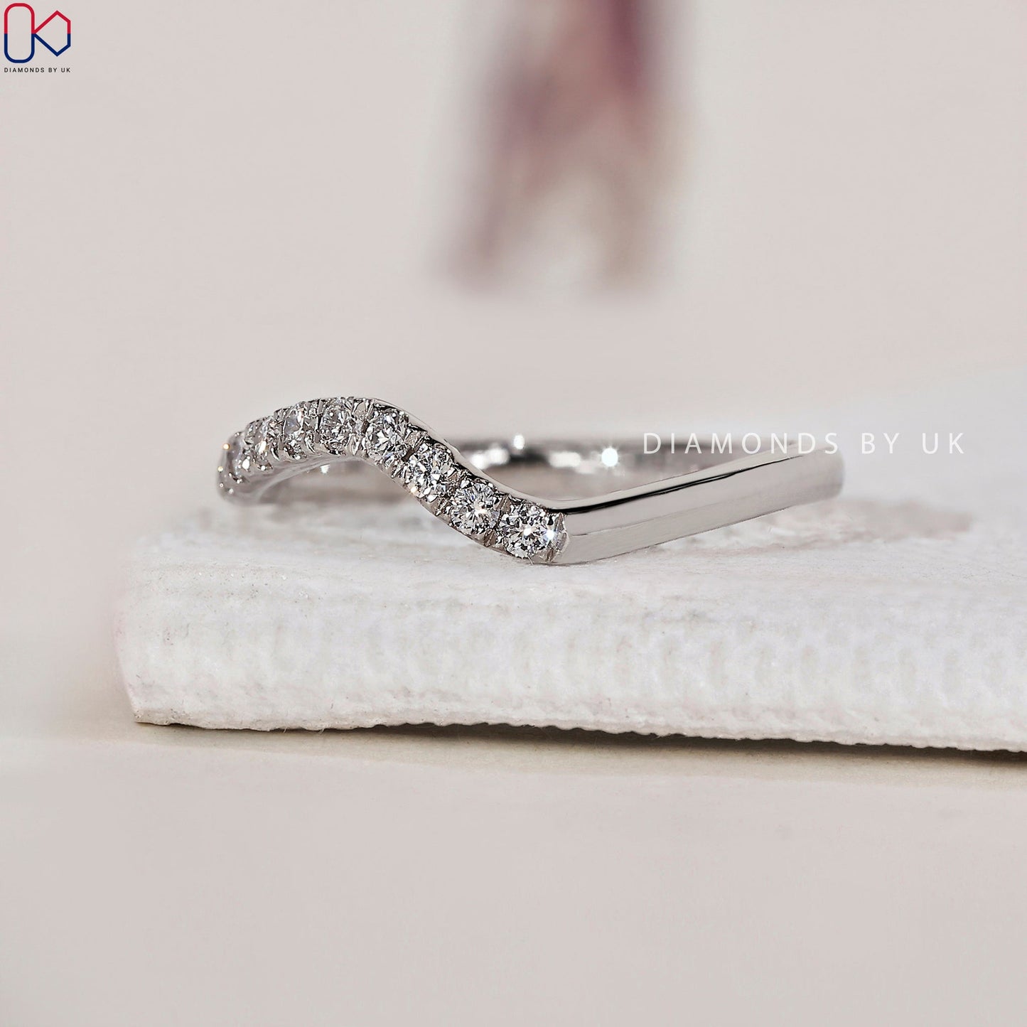 Curved Diamond Wedding Band - Round Diamonds