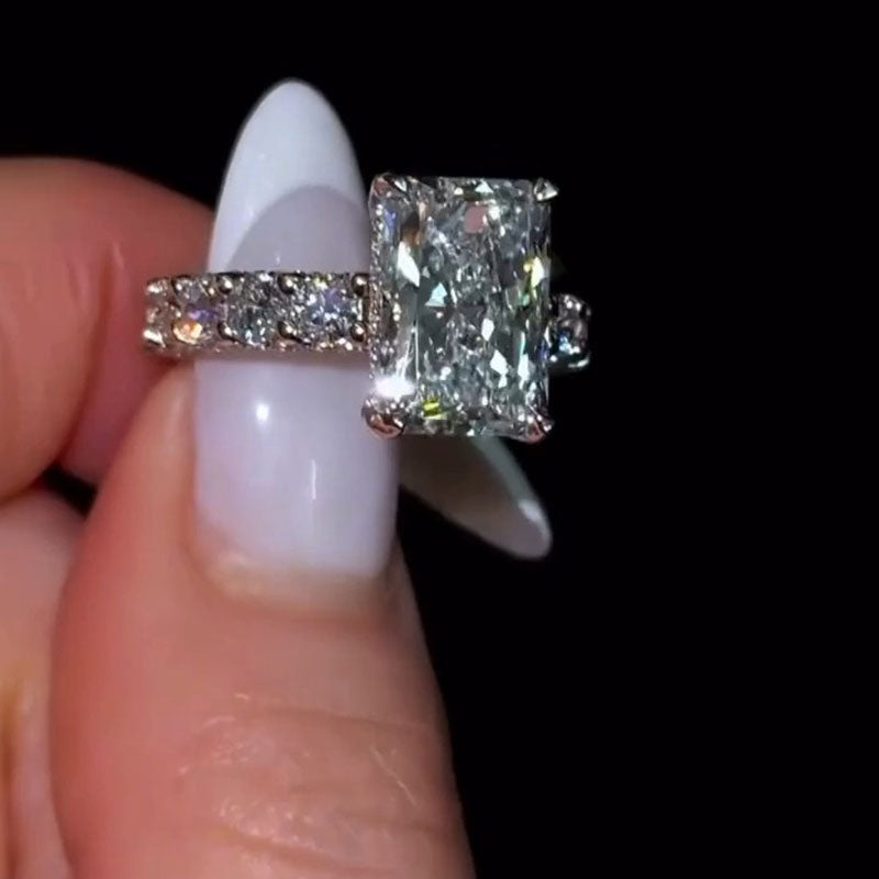 Gorgeous Radiant Cut Pave Sterling Silver Engagement Ring