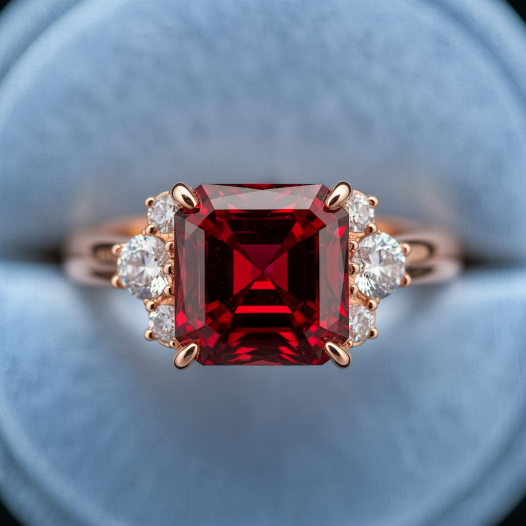 Valencia‘s Crimson | Asscher Cut Ruby Engagement Ring