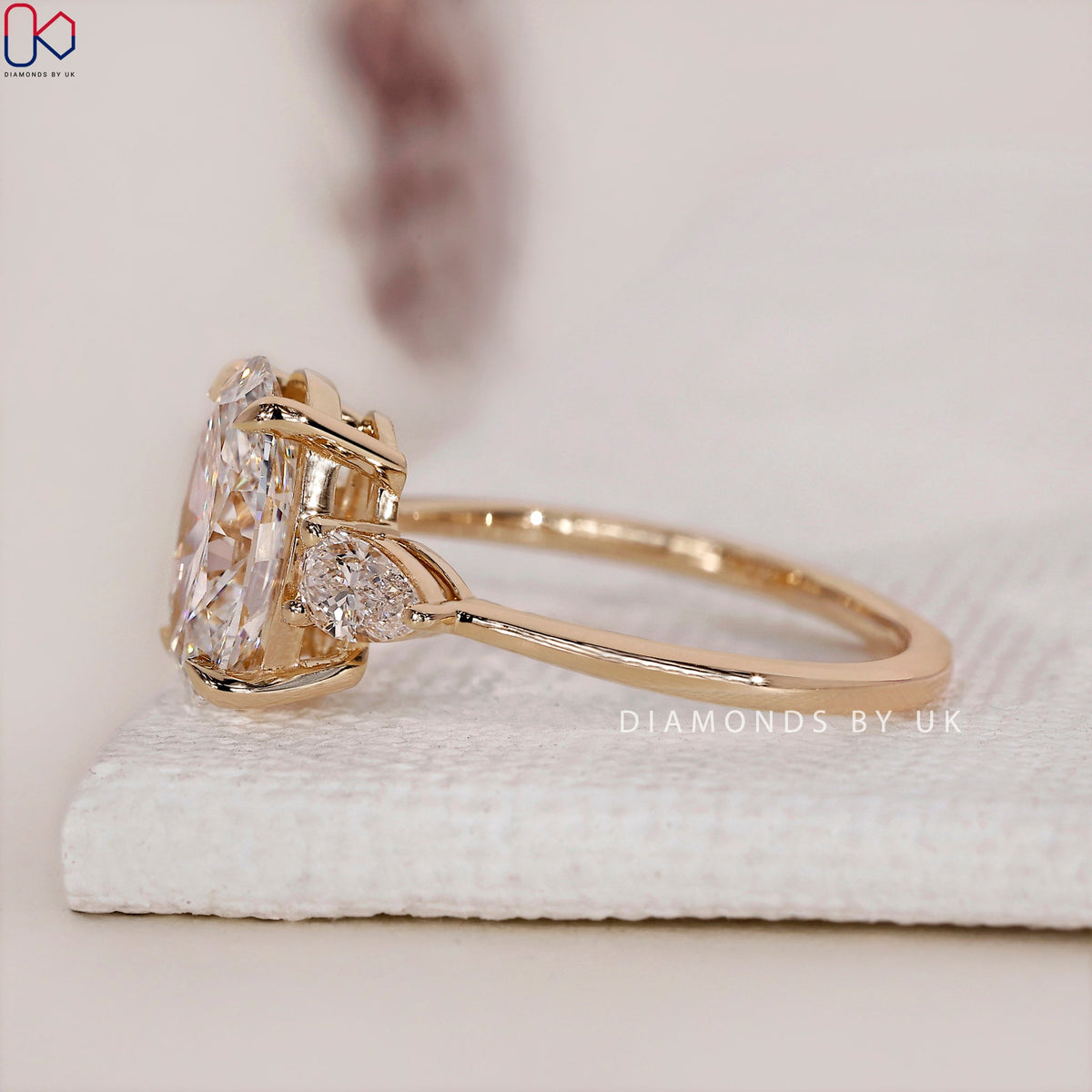 3 Stone Diamond Engagement Ring - Oval and Pear