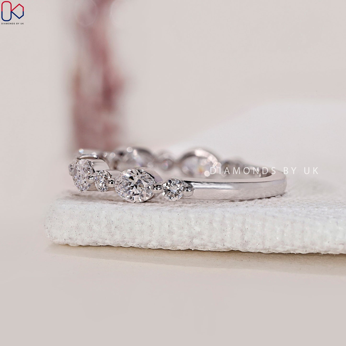 Oval and Round Diamond Wedding Band – Half Eternity Style