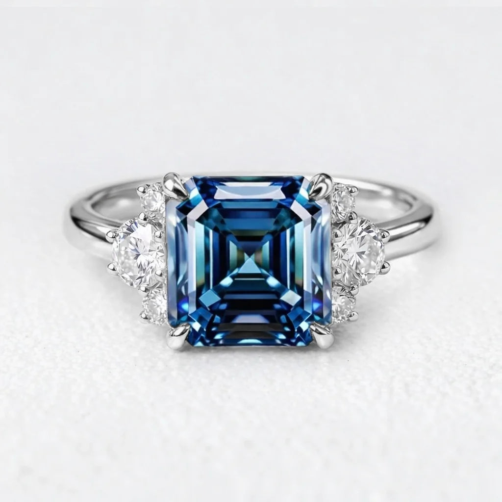 Alexandra’s Brilliance | Asscher Cut Blue Sapphire Engagement Ring