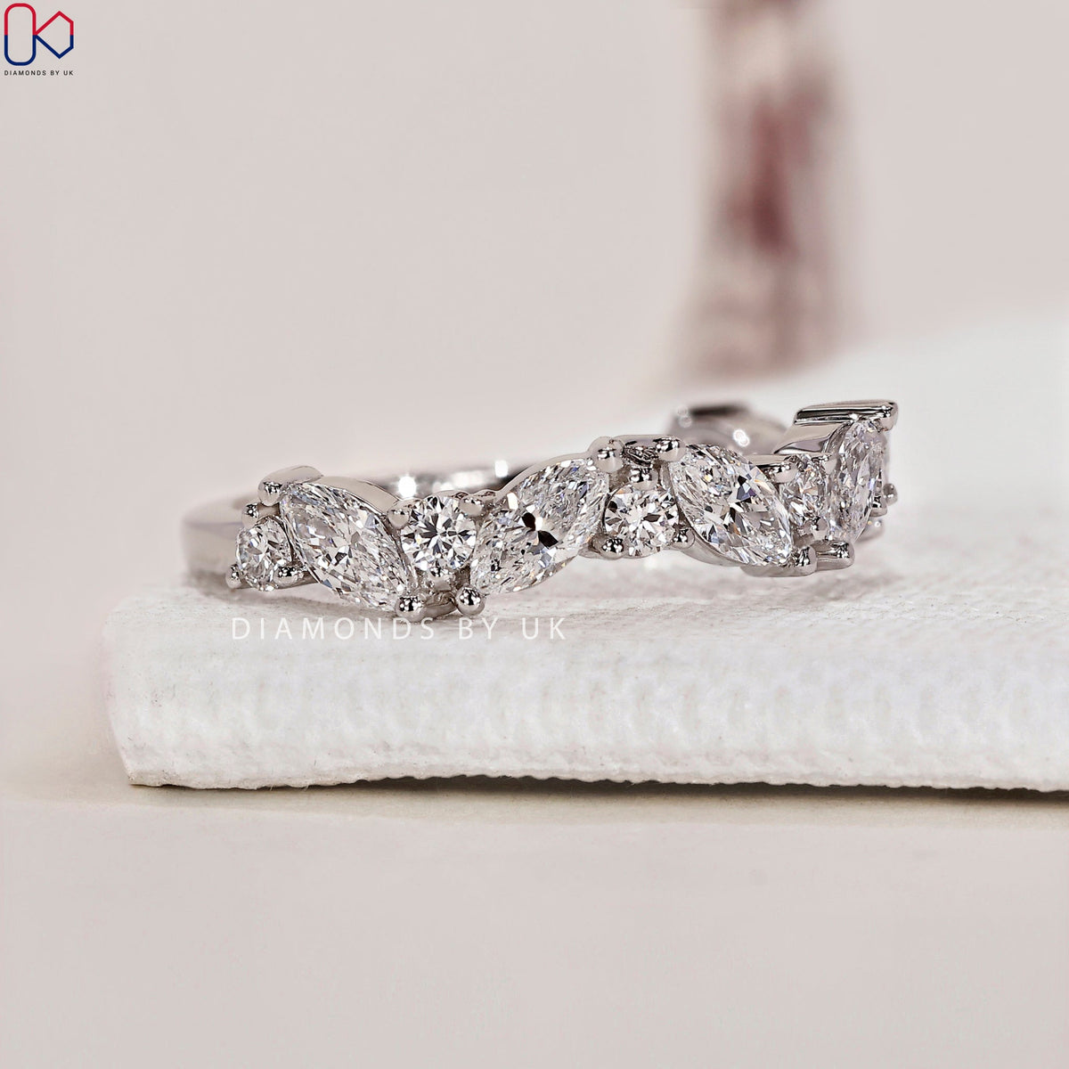 Zig Zag Wedding Band – Marquise and Round Diamonds