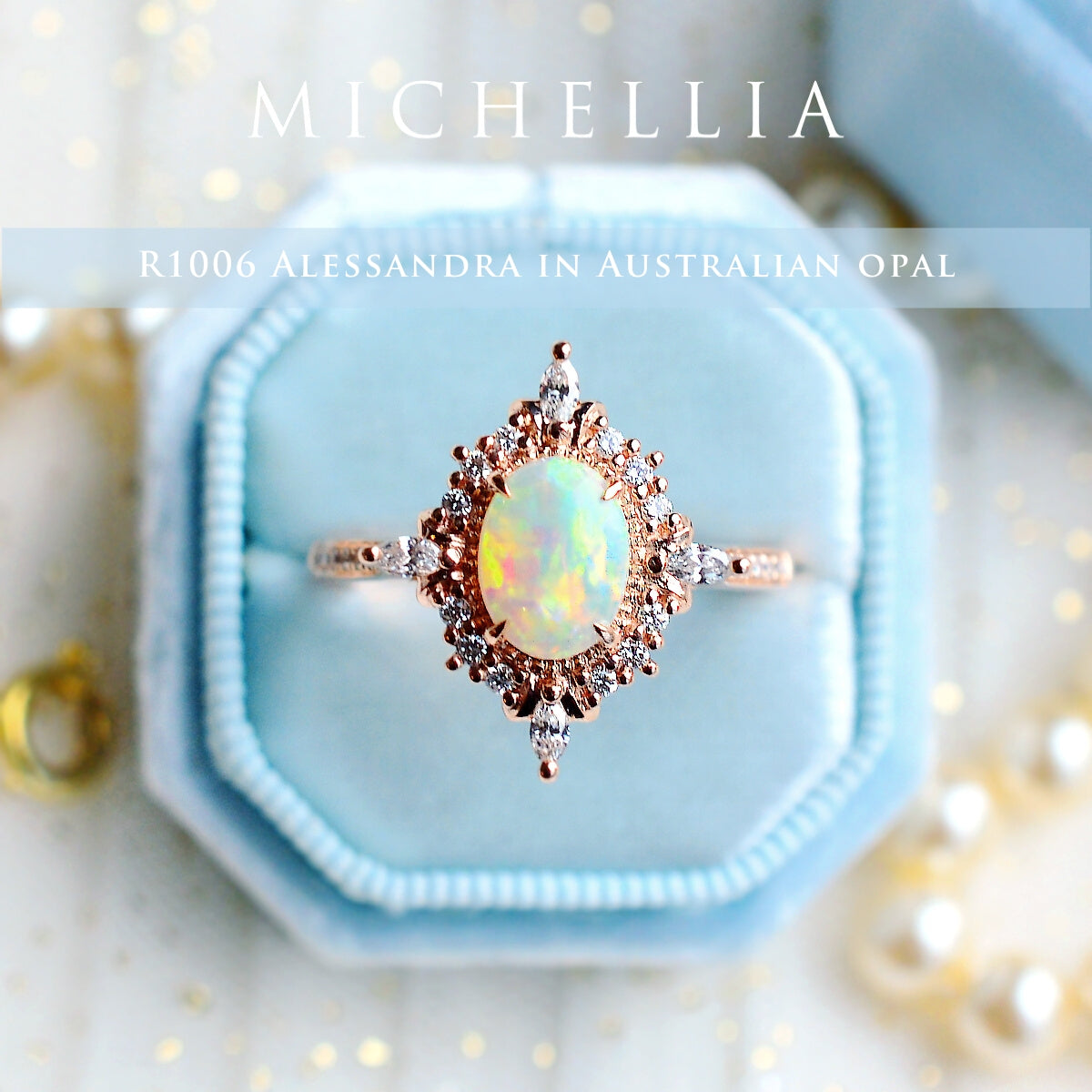 [Alessandra] Art Deco Oval Engagement Ring in Opal