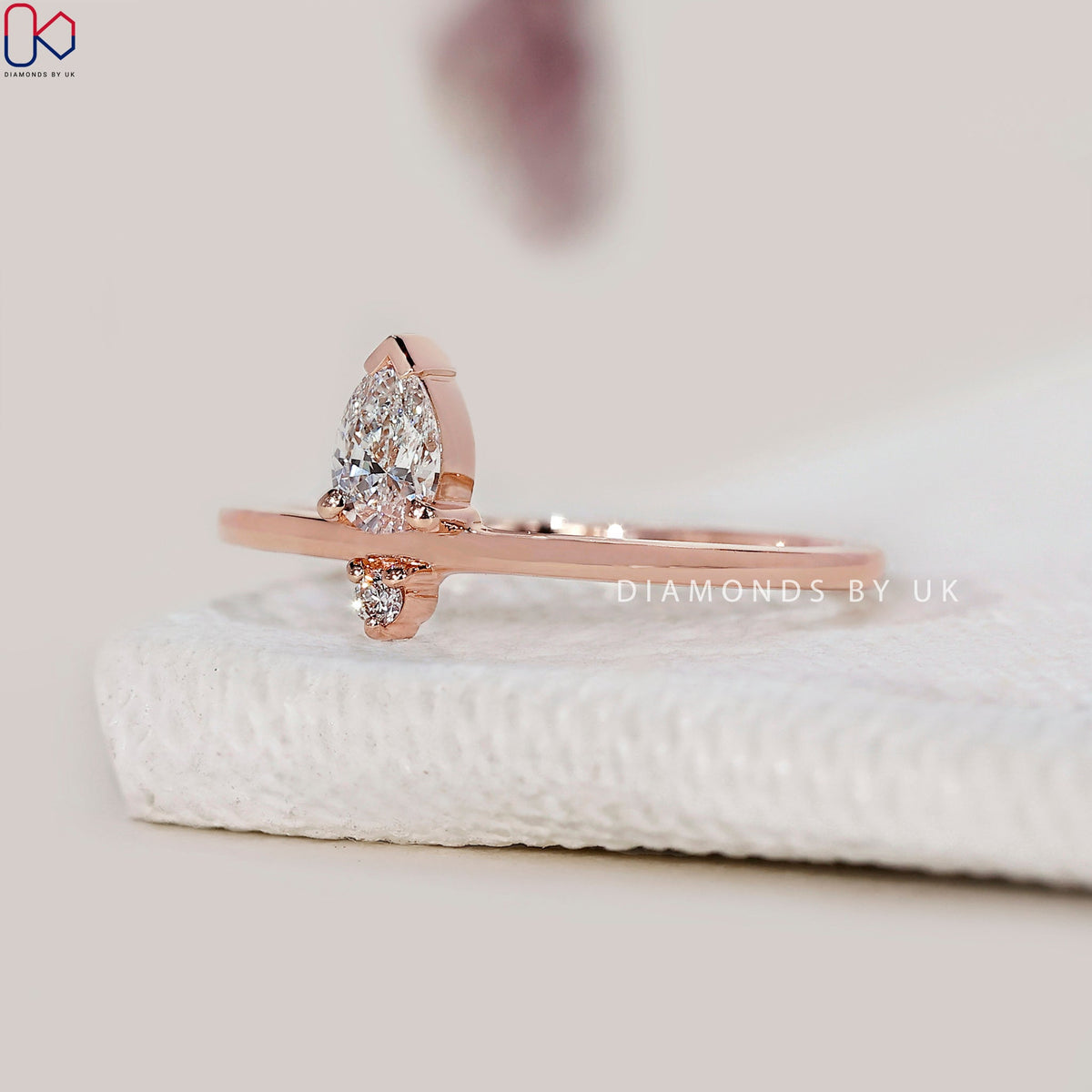 Pear And Round Wedding Band With V Prong Setting