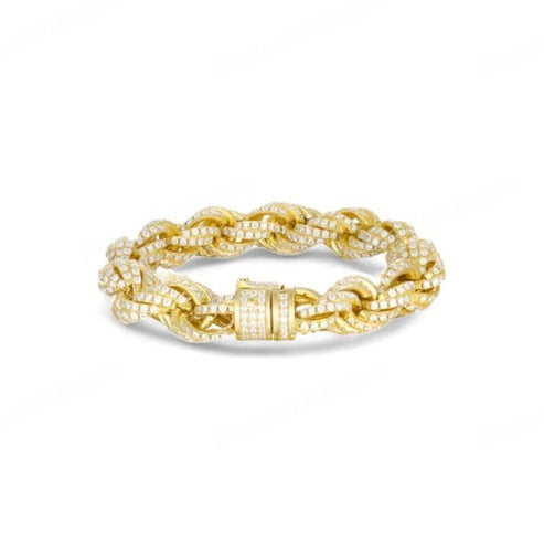 Yellow Gold Plated 925 Silver Moissanite Twisted Rope Bracelet