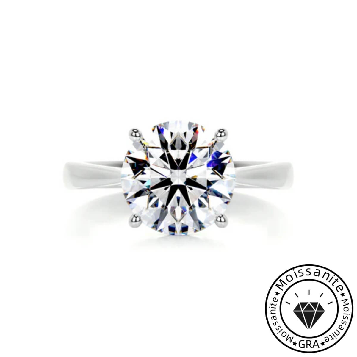 Vivid Solarii Moissanite 2.5ct Round Cut 925 Sterling Silver Solitaire Engagement Ring