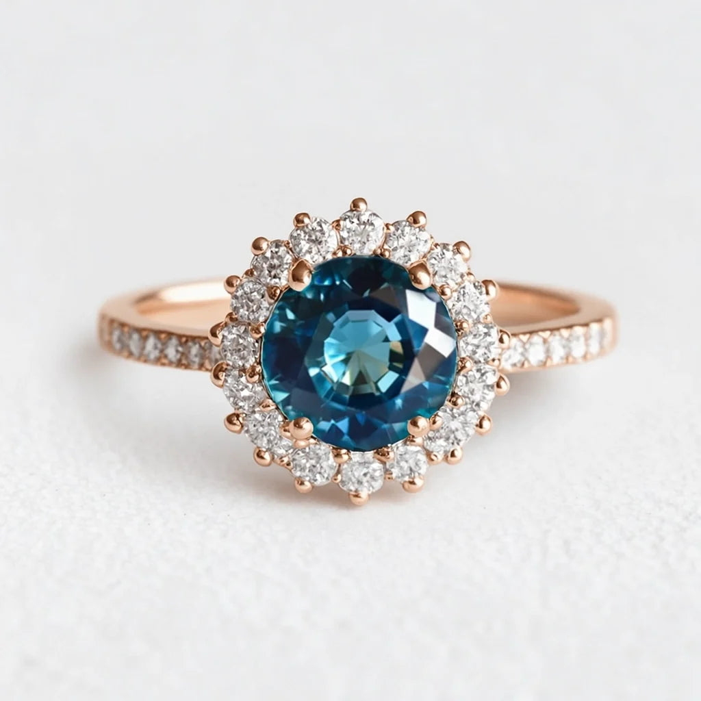 Stella's Spark | Vintage Blue Sapphire Diamond Halo Engagement Ring